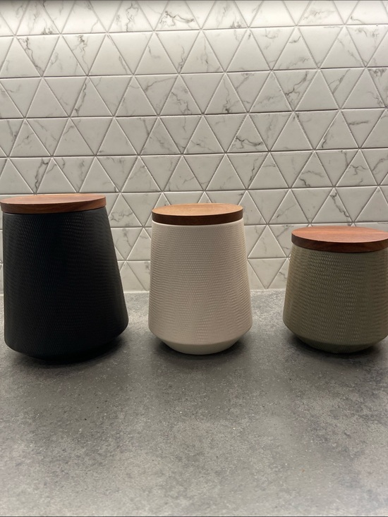 Crate&Barrel Other - NWT Crate & Barrel 3 Ceramic Canisters with Wood Lids